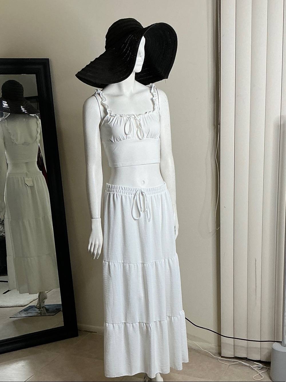 See You Monday White Smocked Maxi Dress with Ruffle Straps